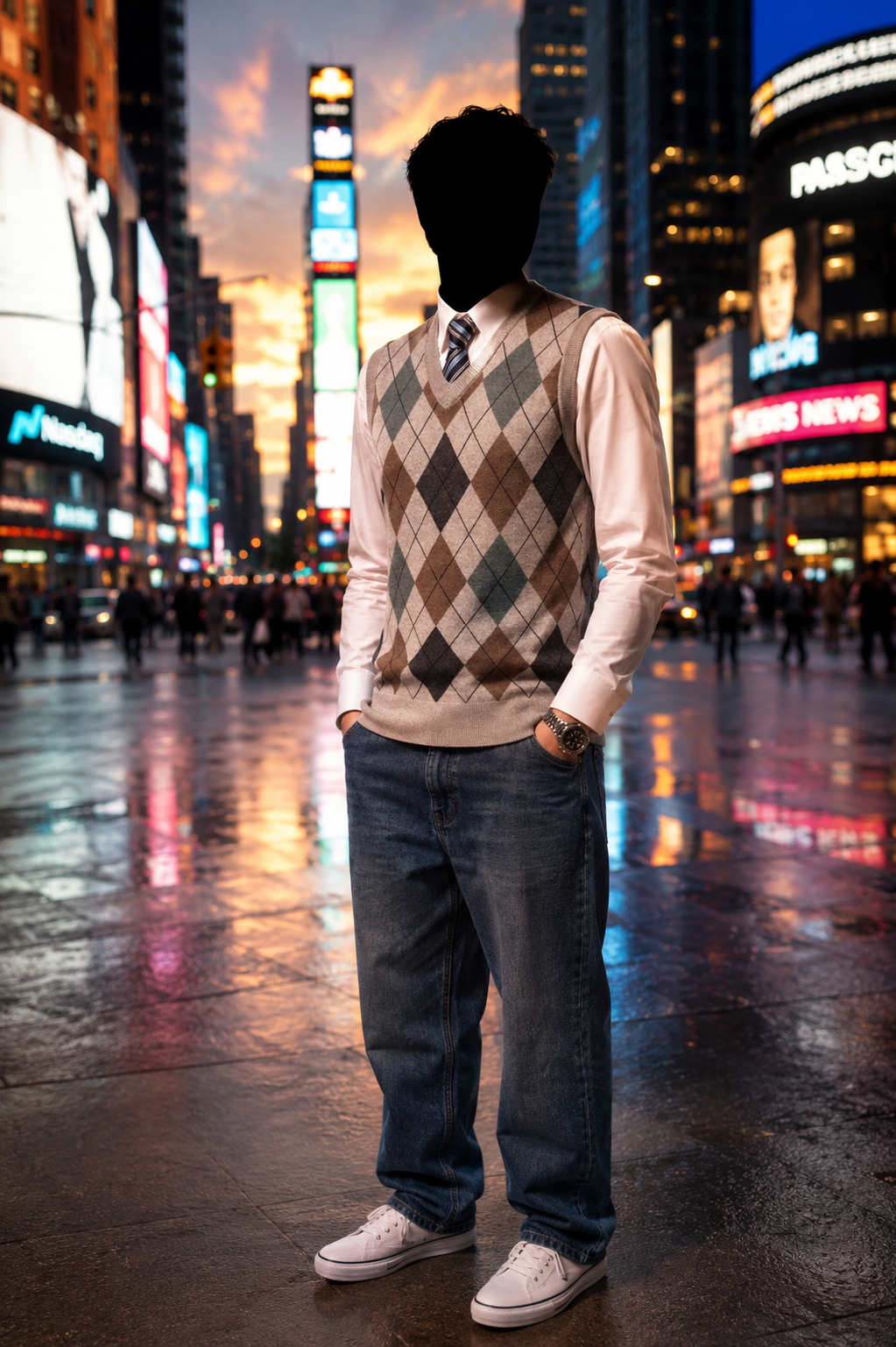 Chaleco deRombos argyle en ciudad